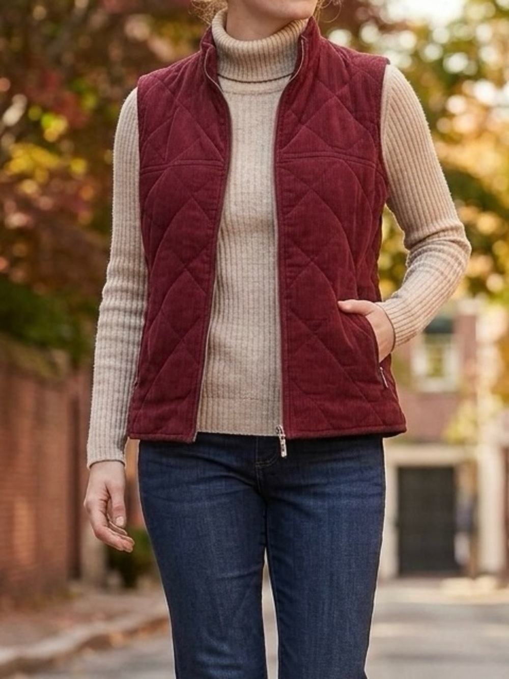Vintage Eddie Bauer Women’s Quilted Corduroy Full-zip Vest